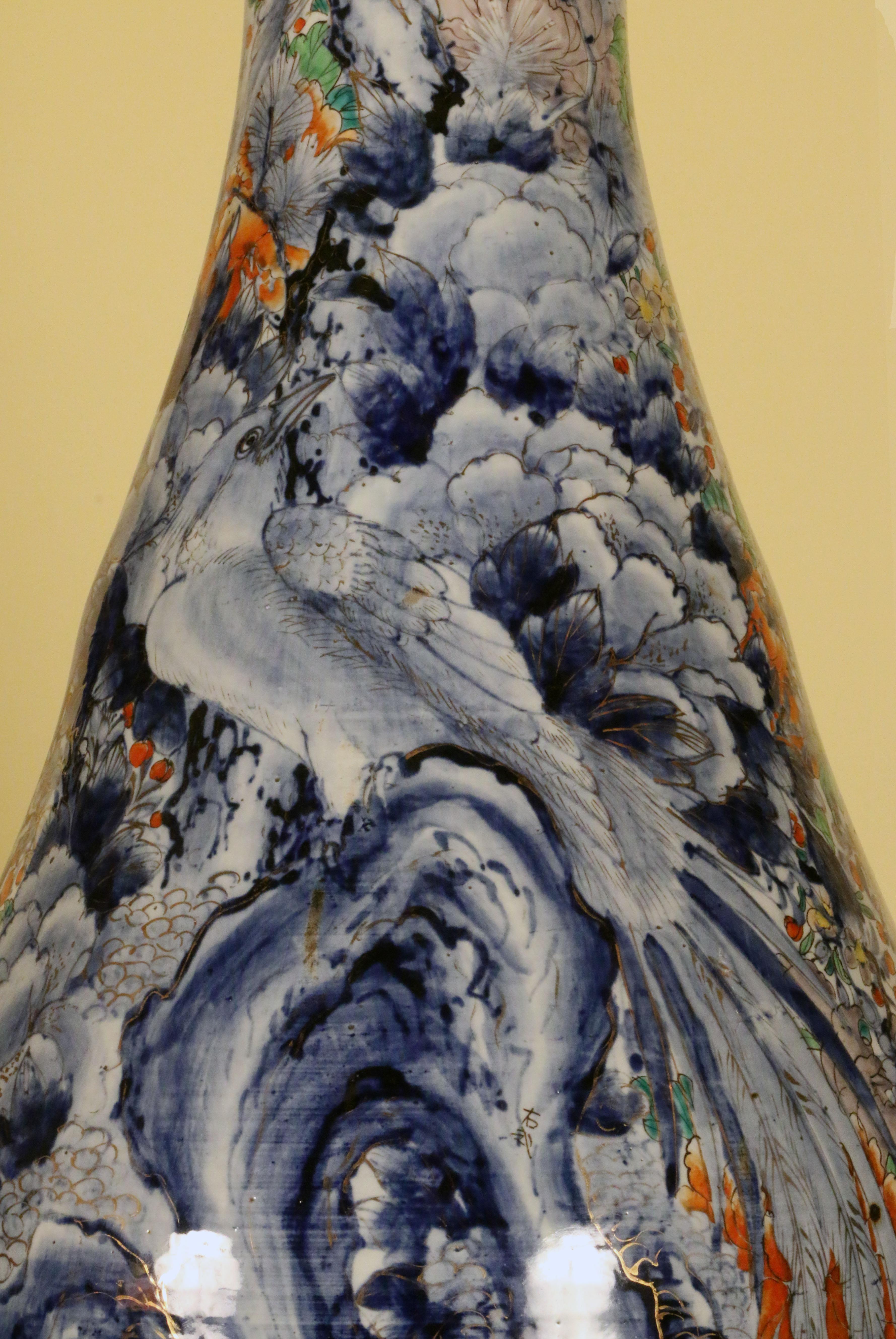 Hand-Painted Japanese Palace Vase in Imari Palette For Sale