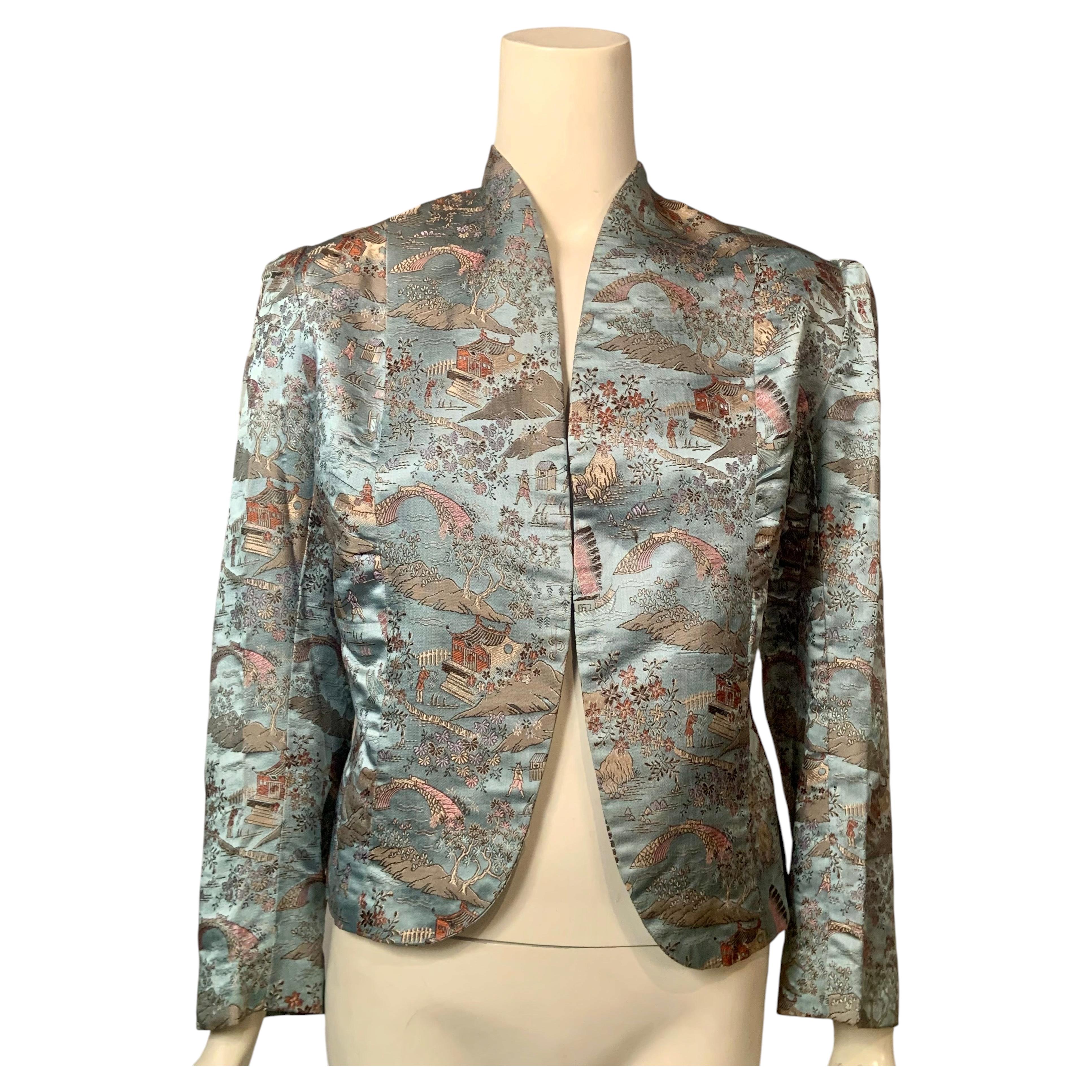 Japanische Jacke aus gewebter Seide in Hellblau, CIRCA 1950