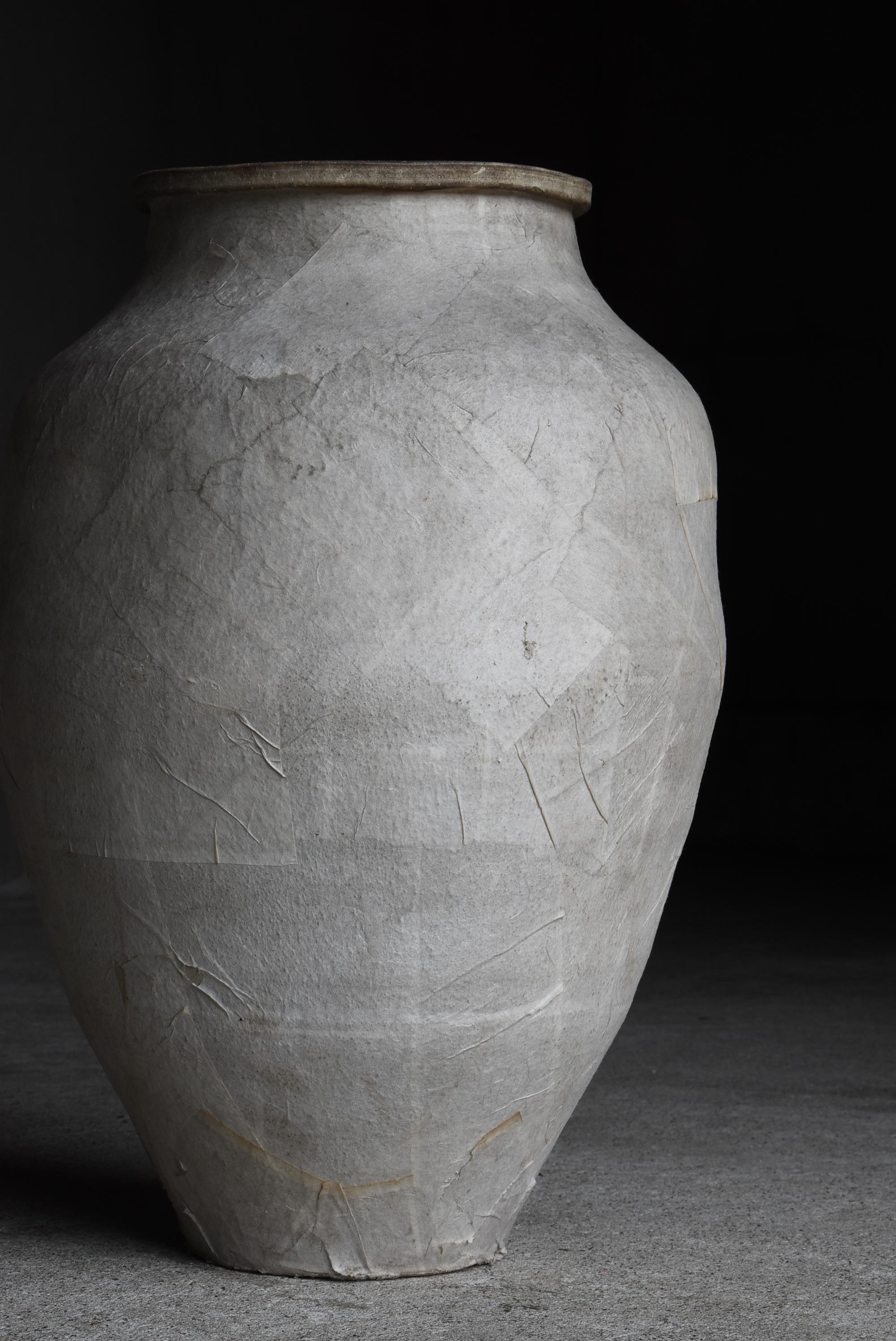 20th Century Japanese Antique Paper-covered Pottery Vase 1860s-1900s / Vessel Wabi Sabi For Sale