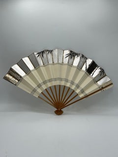 Japanese Paper Fan Bamboo Hand Painted 1980s Showa
