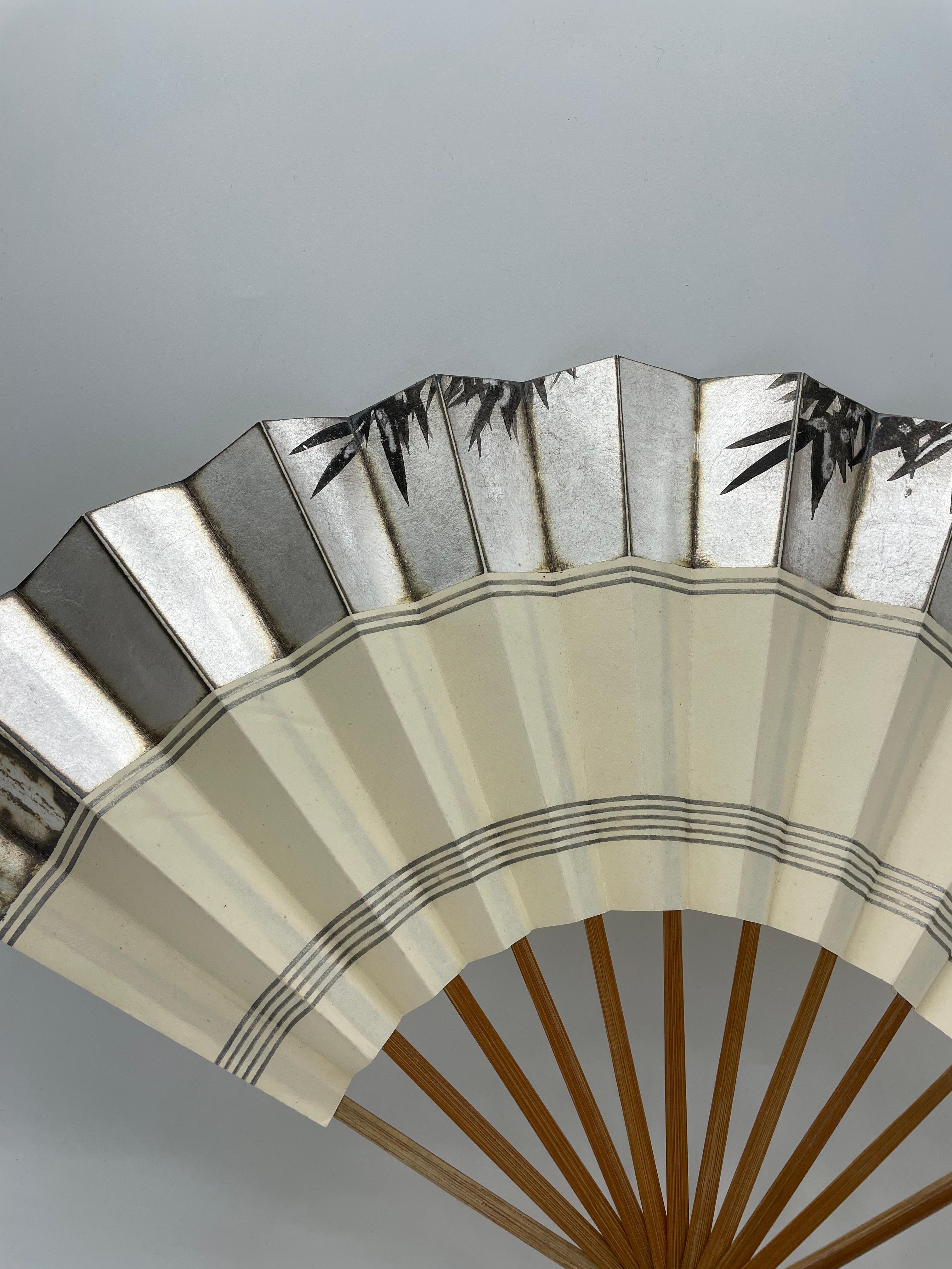 Hand-Painted Japanese Paper Fan Bamboo Hand Painted 1980s Showa For Sale