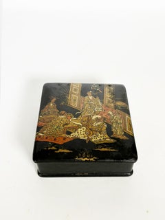 Japanese Papier-Mâché Box with Hand-Painted Decorations, Japan, 19th Century