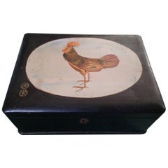 Japanese Papier Mâché Hand-Painted and Lacquered Box, Stamped