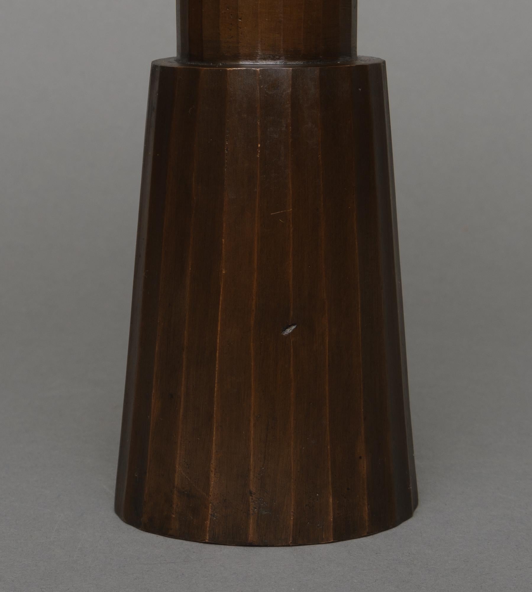 Japanese Patinated Bronze Vase in an Hourglass-Shape with Vertical Ribs 1