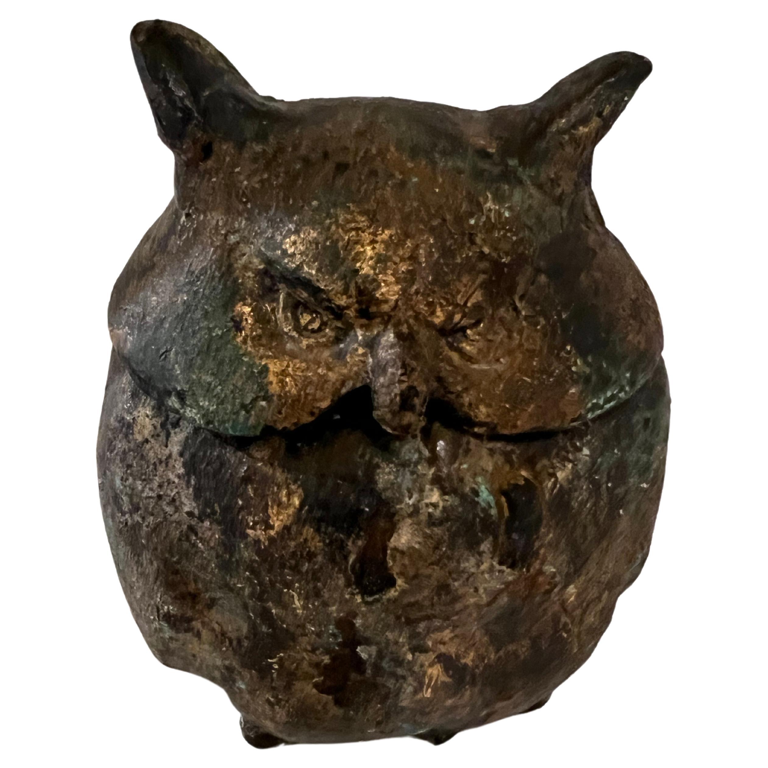 Japanese Patinated  Iron Owl Lantern Incense Burner In Good Condition In San Diego, CA