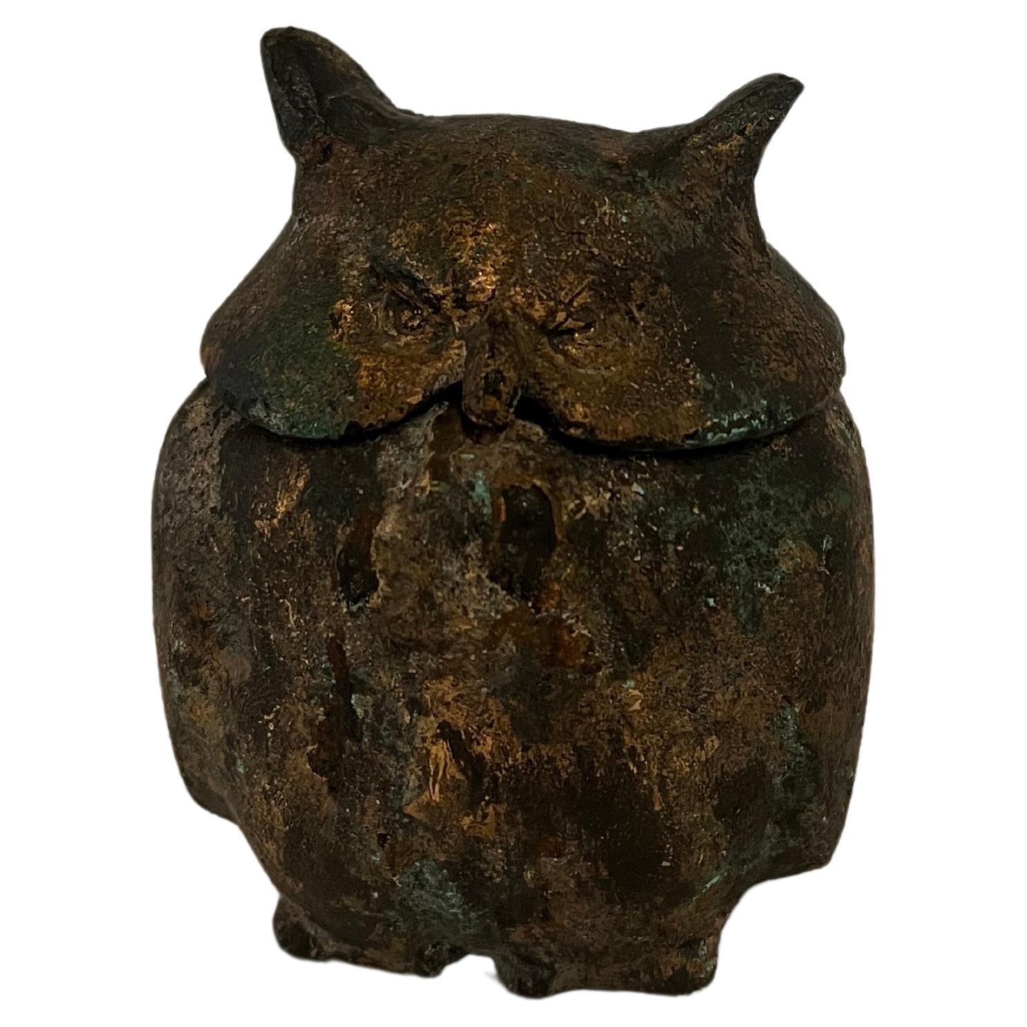 Japanese Patinated  Iron Owl Lantern Incense Burner 1