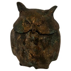 Japanese Patinated Iron Owl Lantern Incense Burner