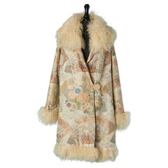  Japanese pattern brocade coat with Mongolian furs lining and collar Circa 1920