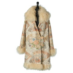Japanese pattern brocade coat with Mongolian furs lining and collar Circa 1920