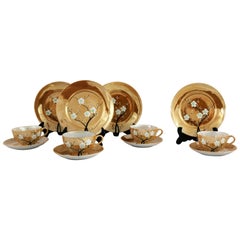 Japanese Peach Lusterware Cherry Blossom Design Luncheon Set for Four