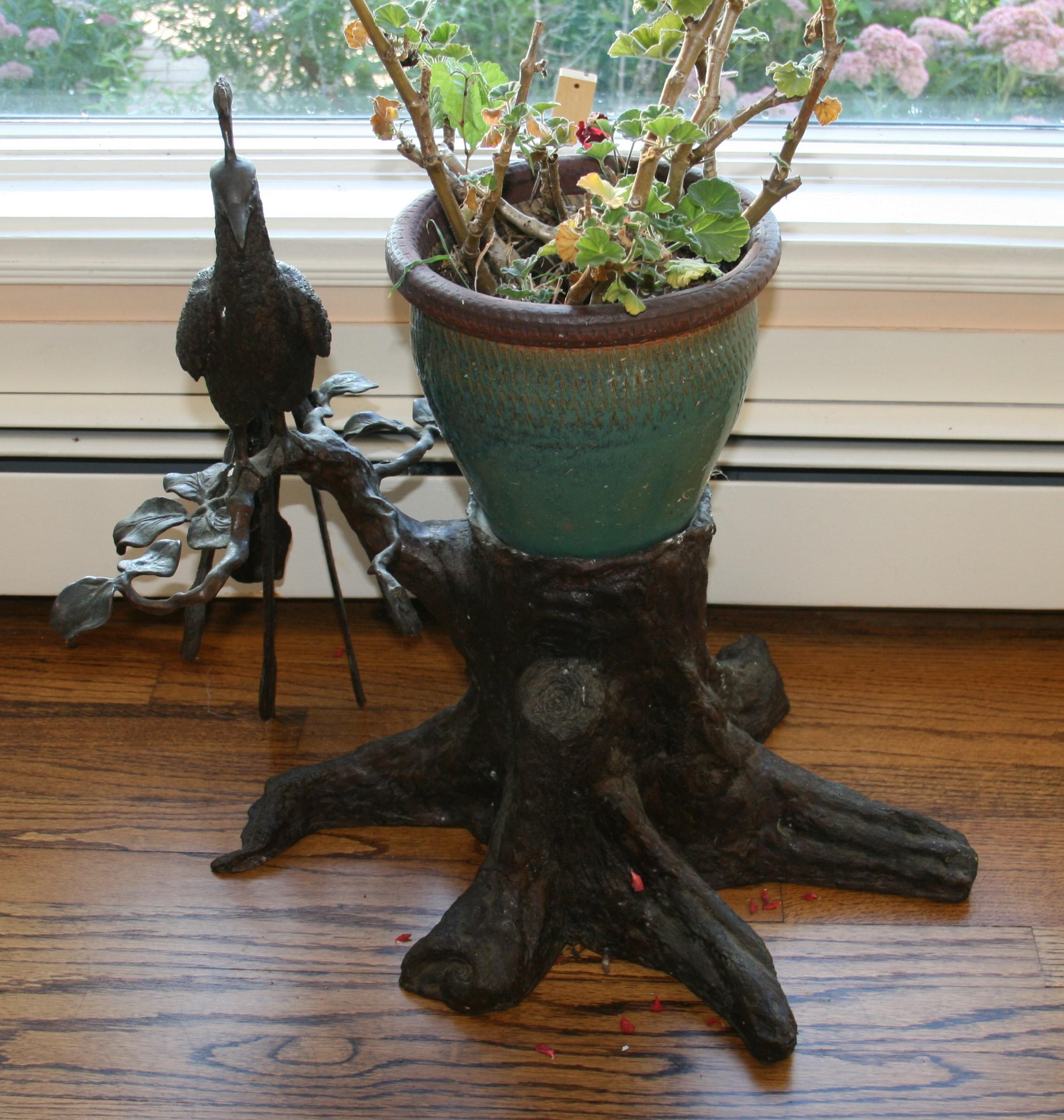 Japanese Peacock Brass and Stoneware Planter 19th Century In Good Condition For Sale In Douglas Manor, NY