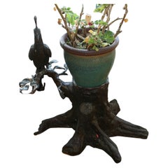 Japanese Peacock Brass and Stoneware Planter 19th Century