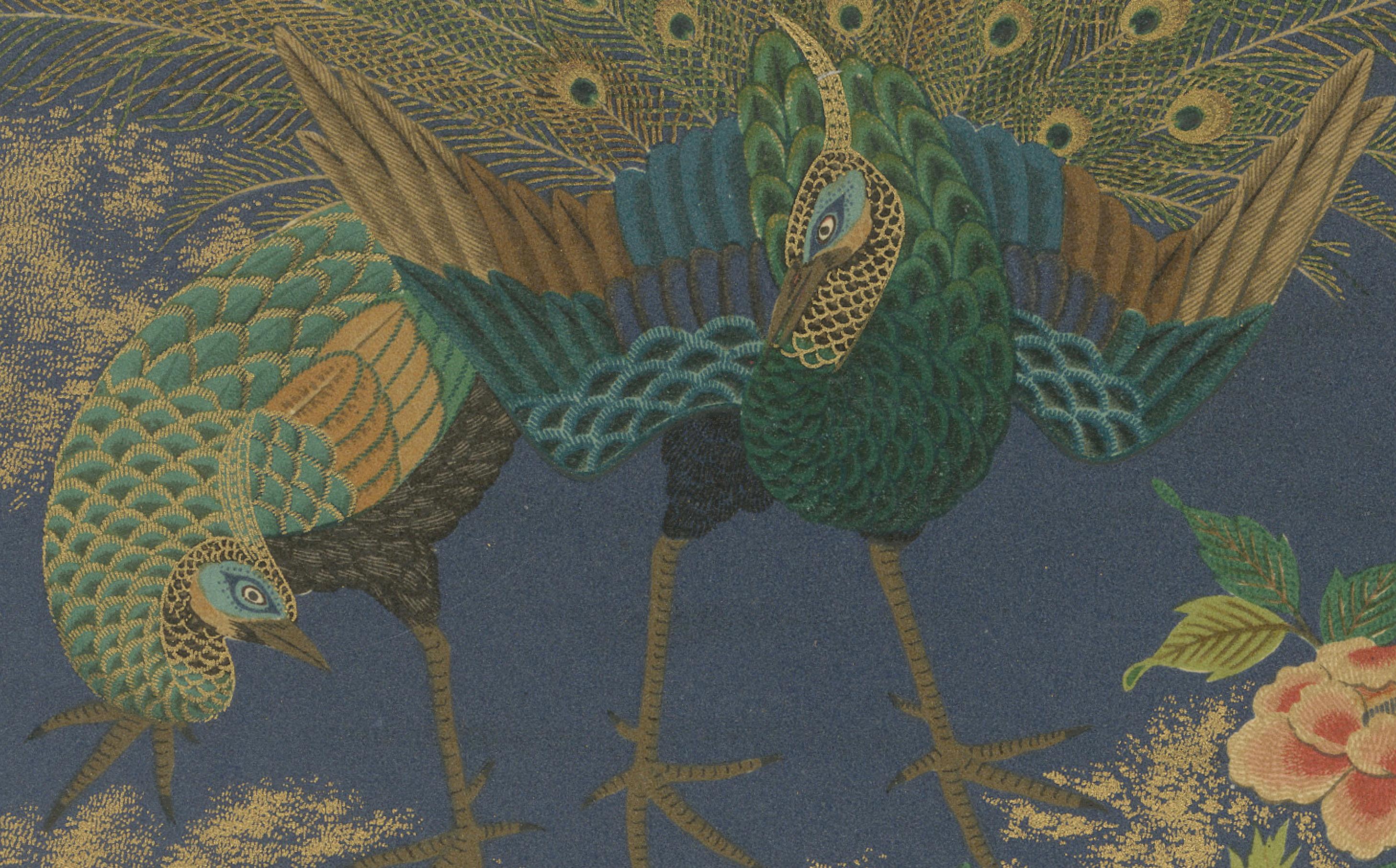 Fin du XIXe siècle Paons japonais en plein plumage : Lithographie ancienne, années 1880 en vente