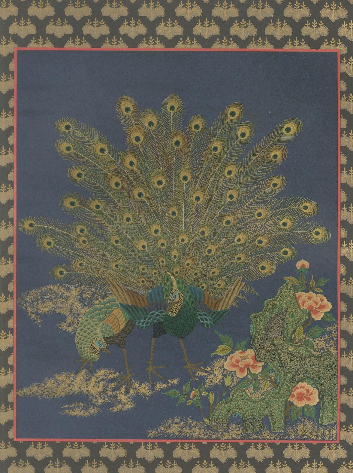 Paons japonais en plein plumage : Lithographie ancienne, années 1880 en vente 1