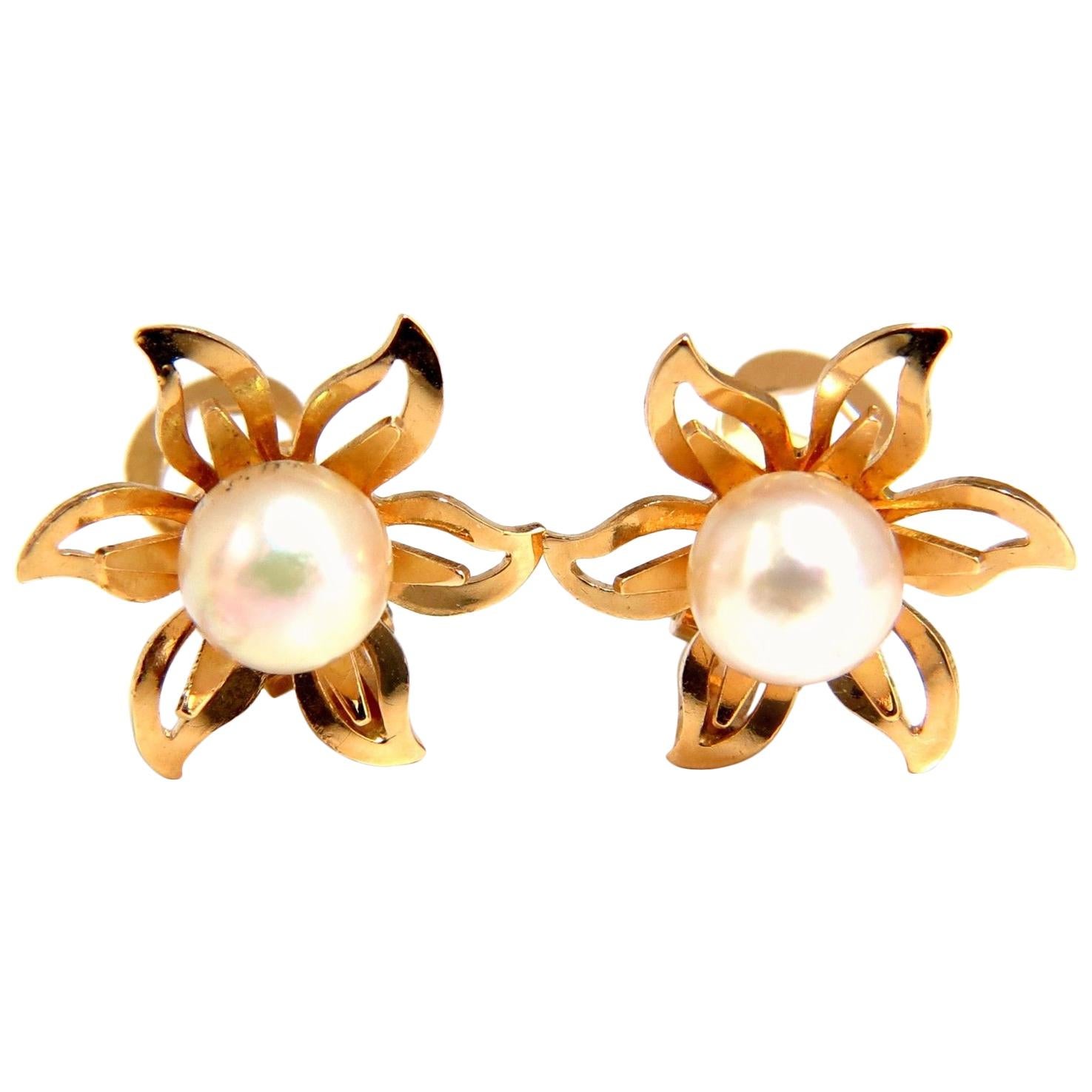 Japanese Pearl Earrings 18 Karat Two-Tier Star or Clip