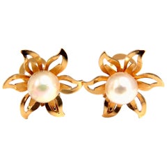 Japanese Pearl Earrings 18 Karat Two-Tier Star or Clip