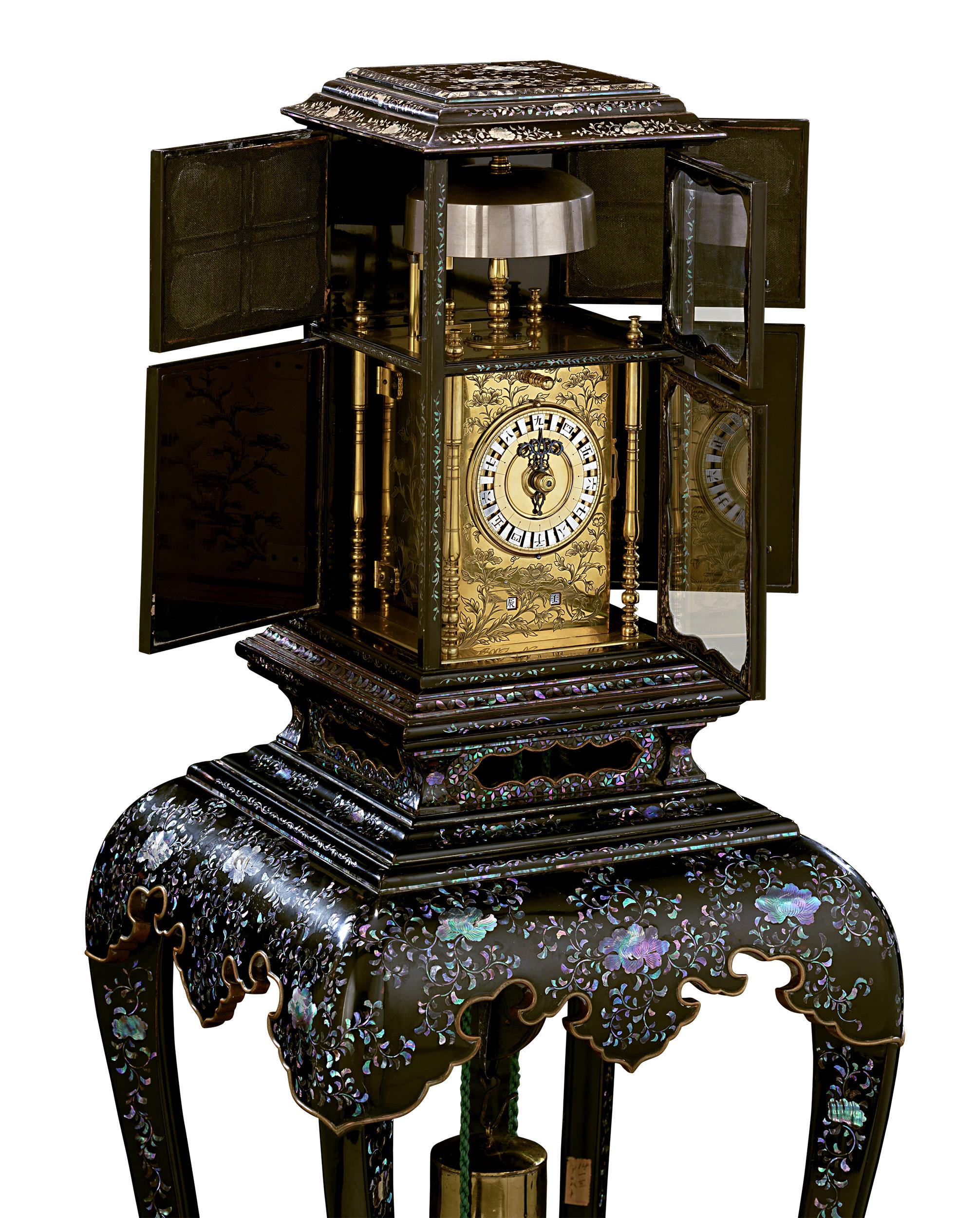 Lacquered Japanese Pedestal Clock