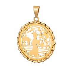 Pendentif Japonais Vintage Or Jaune 18 Carats Charme Rond Lanterne Temple Bijoux