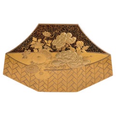 Used Japanese peony basket lacquered box Edo 