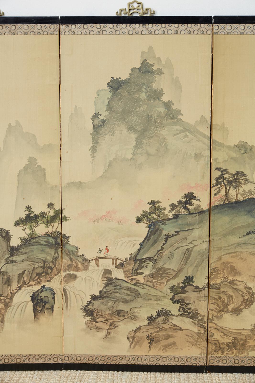 Japanese Meiji Period Four-Panel Landscape Screen In Fair Condition In Rio Vista, CA