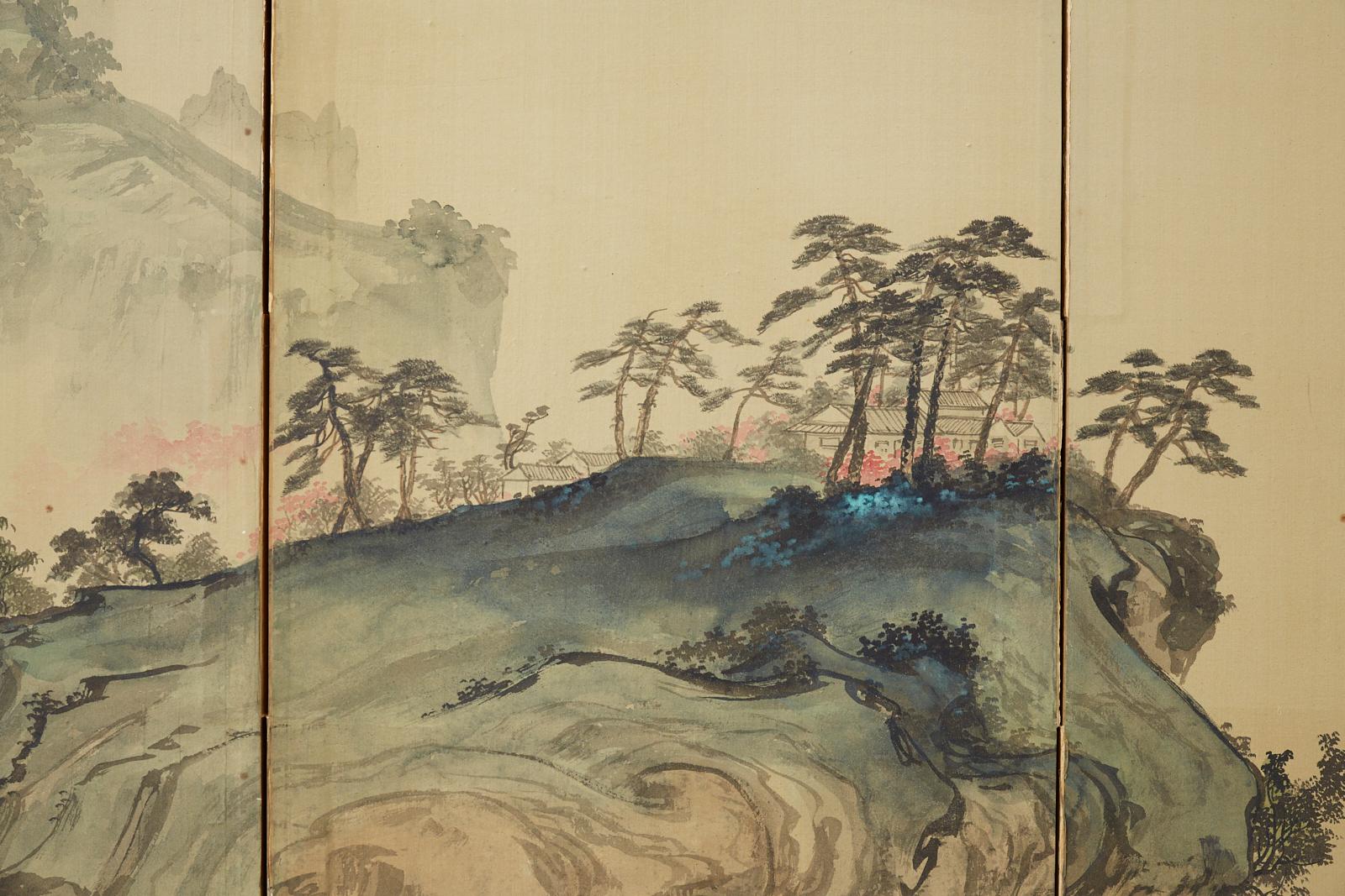 Japanese Meiji Period Four-Panel Landscape Screen 3
