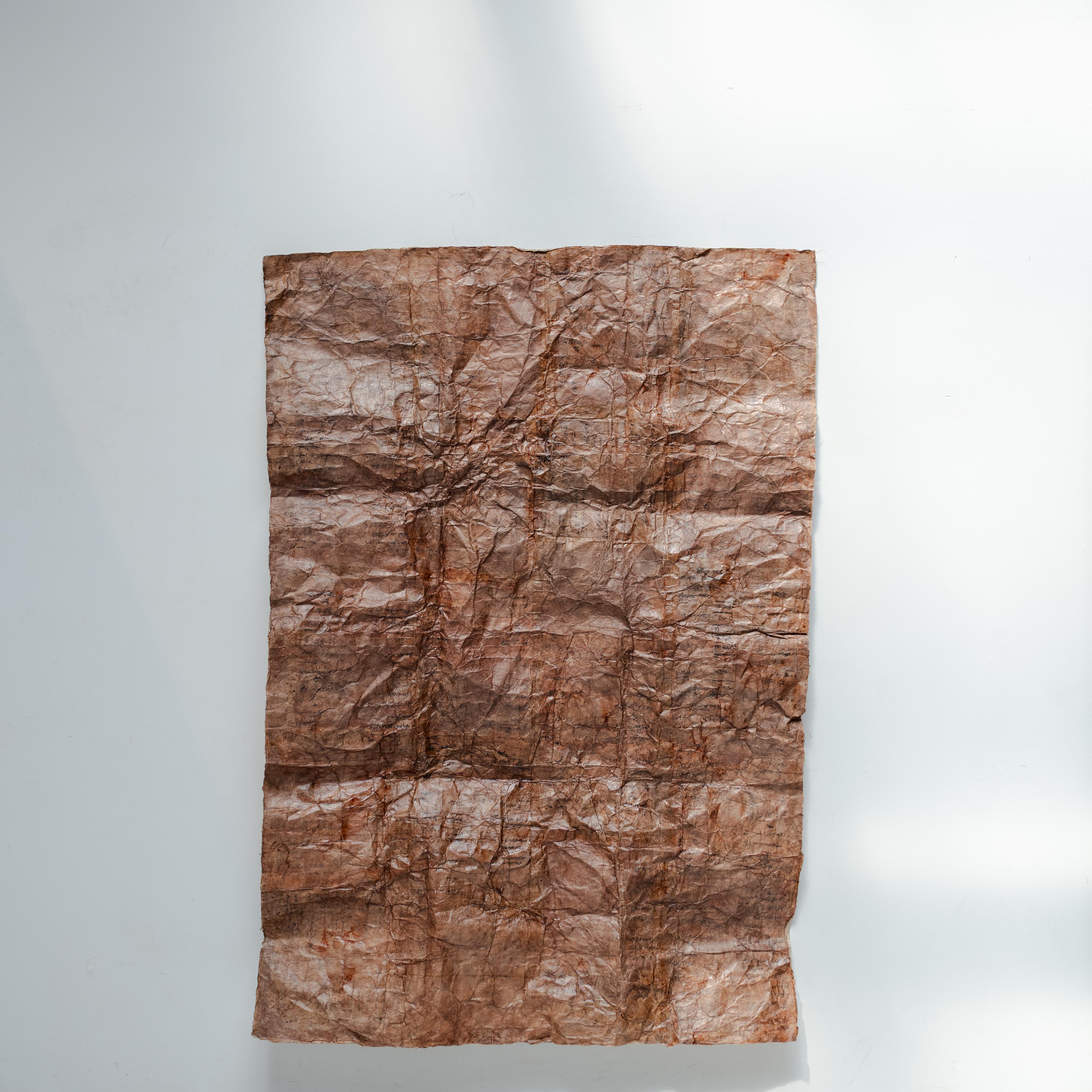 This striking “shichou-maku,” or paper curtain, dates to the Meiji period and was originally used in sericulture rooms to shield silkworms from drafts and cold air. Hung from ceiling to floor, it served as both a thermal and insect-repellent
