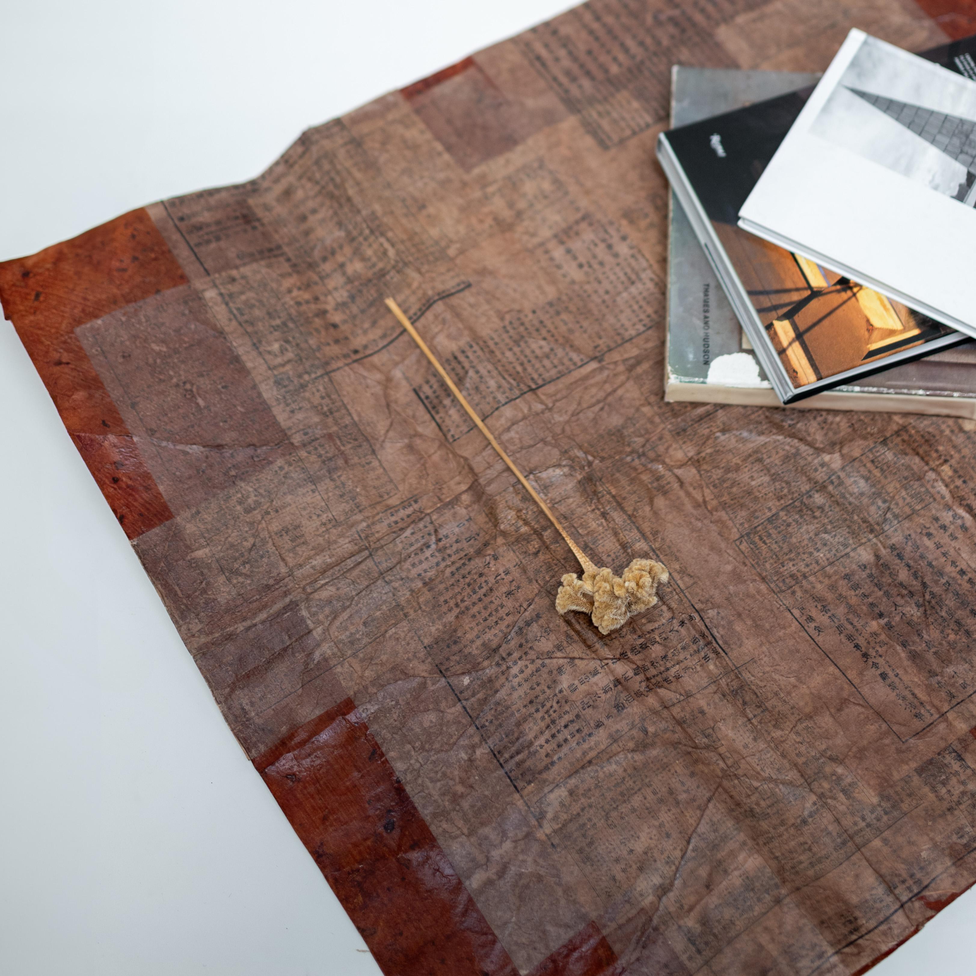 Japanese Persimmon-Dyed Washi Rug with Layered Repairs, 20th Century For Sale 6