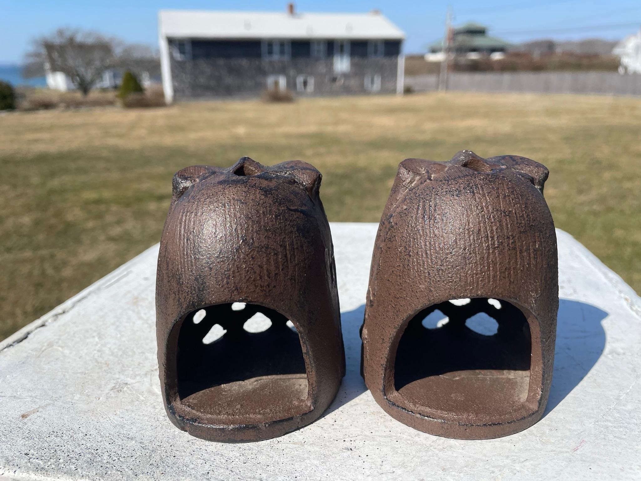 Japanese Genuine Pair Antique Owls Tealight Lighting Lanterns 5
