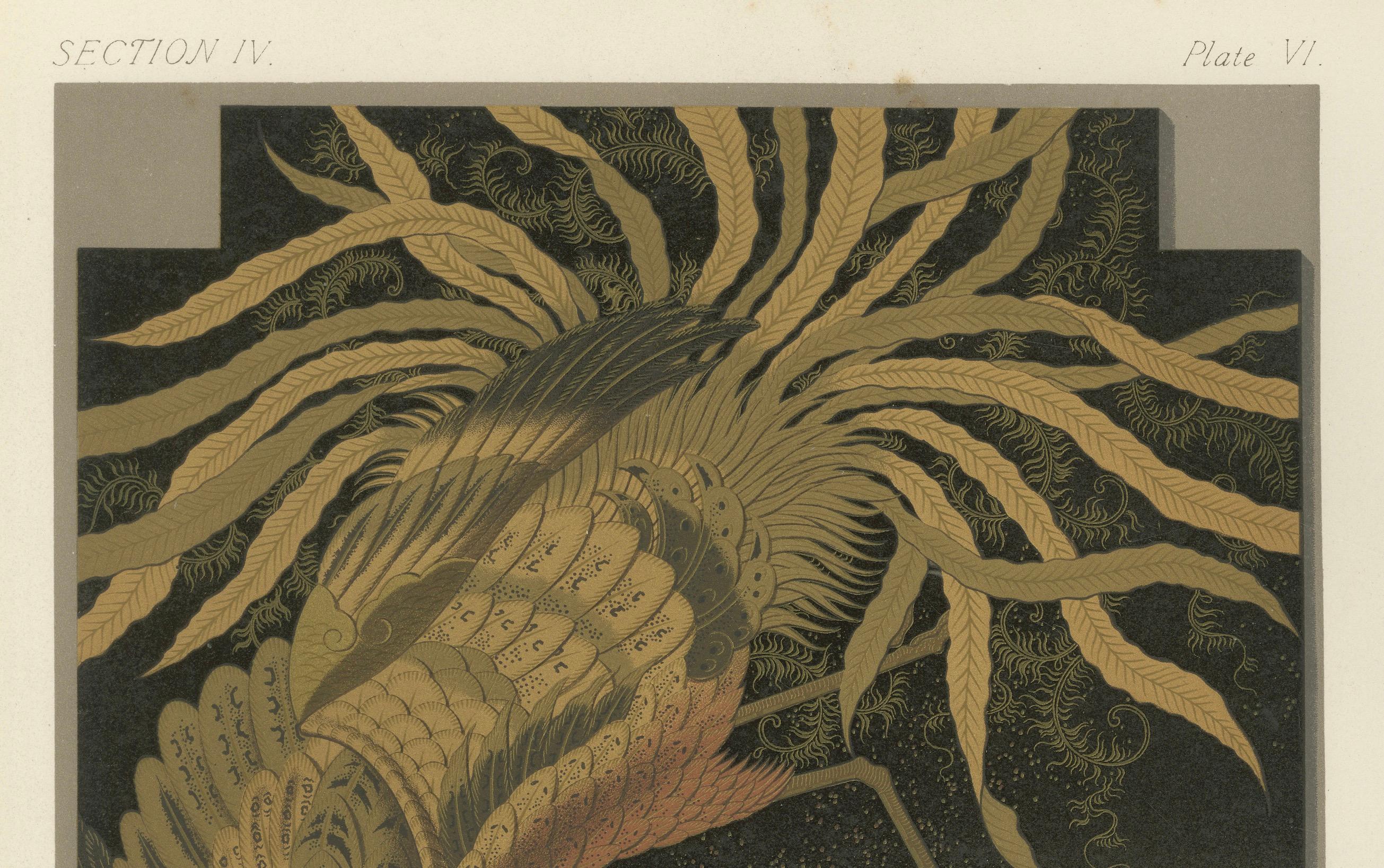 Japanischer Phönix im Flug: Antike Lithographie, 1880er Jahre im Zustand „Gut“ im Angebot in Langweer, NL