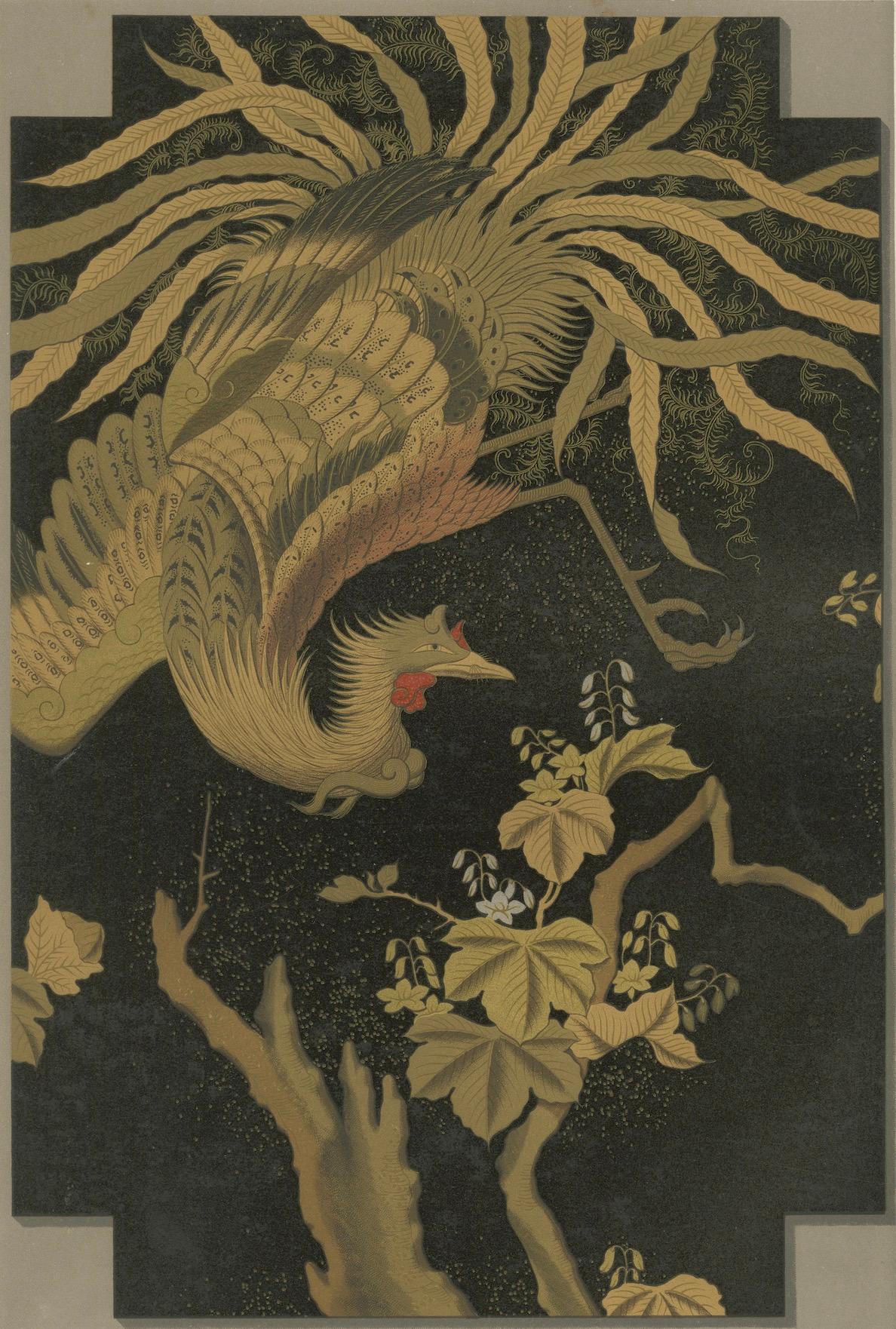 Japanischer Phönix im Flug: Antike Lithographie, 1880er Jahre (Papier) im Angebot