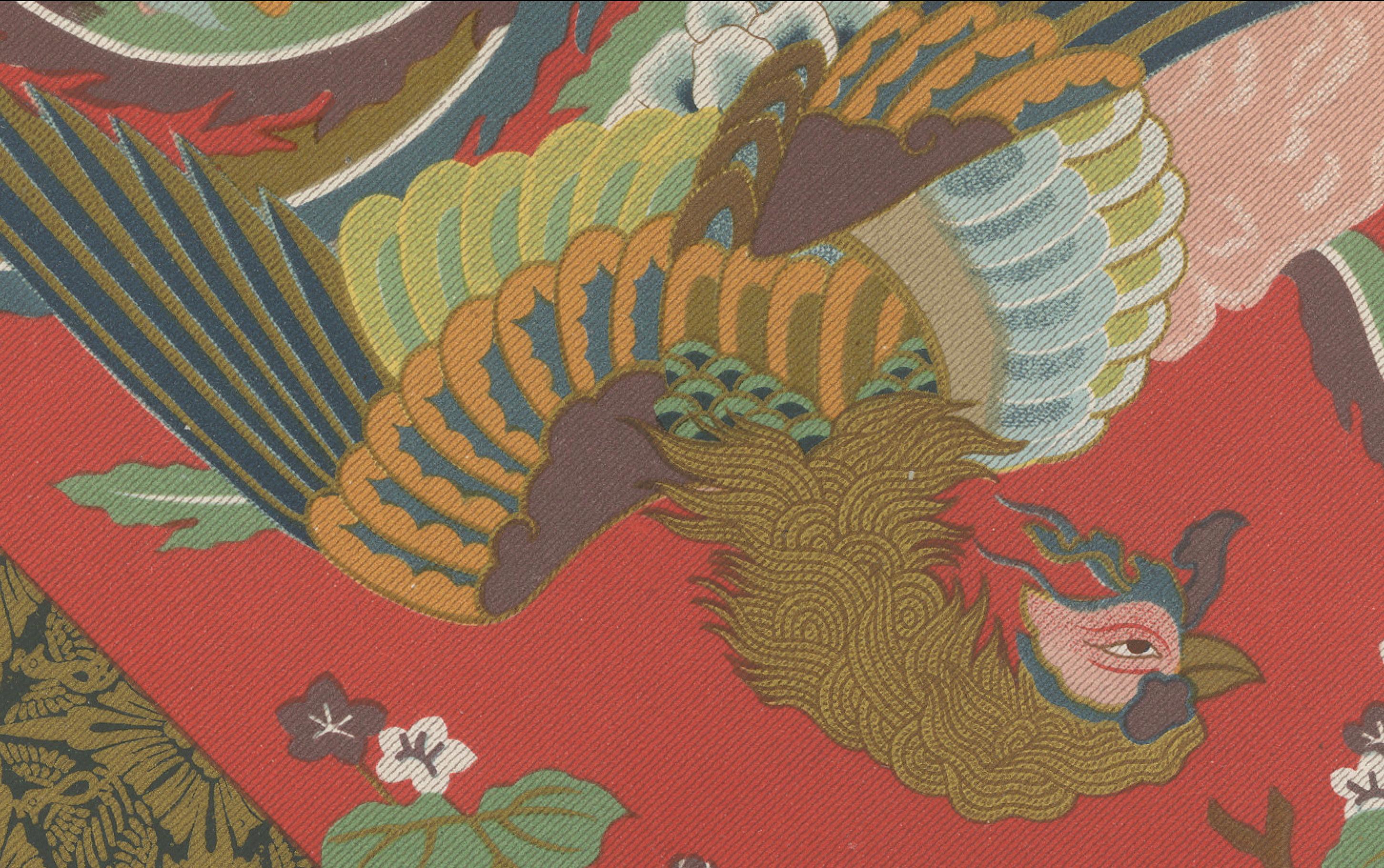 Japanischer Phönix im lebhaften Flug: Antike Lithographie, 1880er Jahre (Spätes 19. Jahrhundert) im Angebot