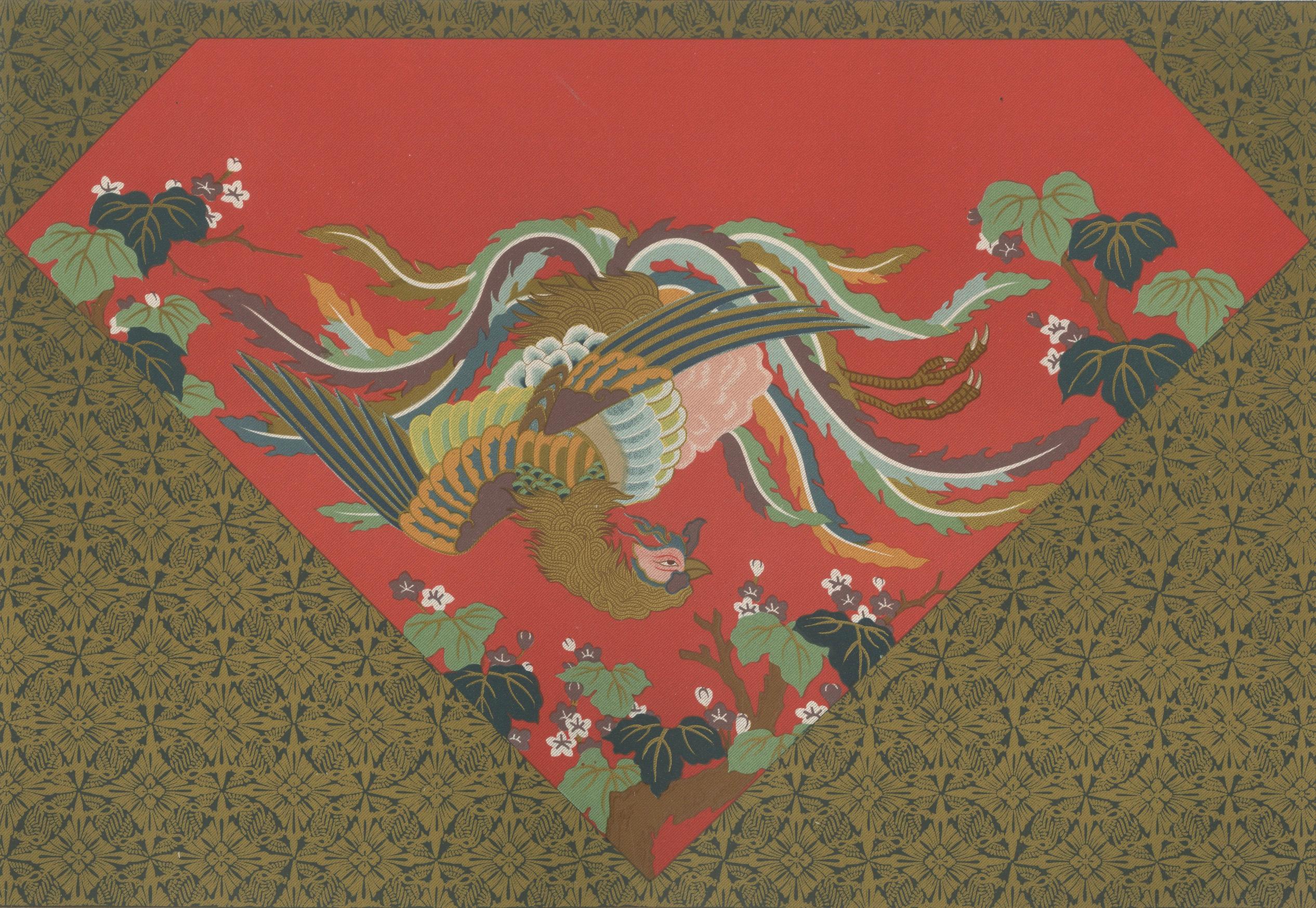 Japanischer Phönix im lebhaften Flug: Antike Lithographie, 1880er Jahre (Papier) im Angebot