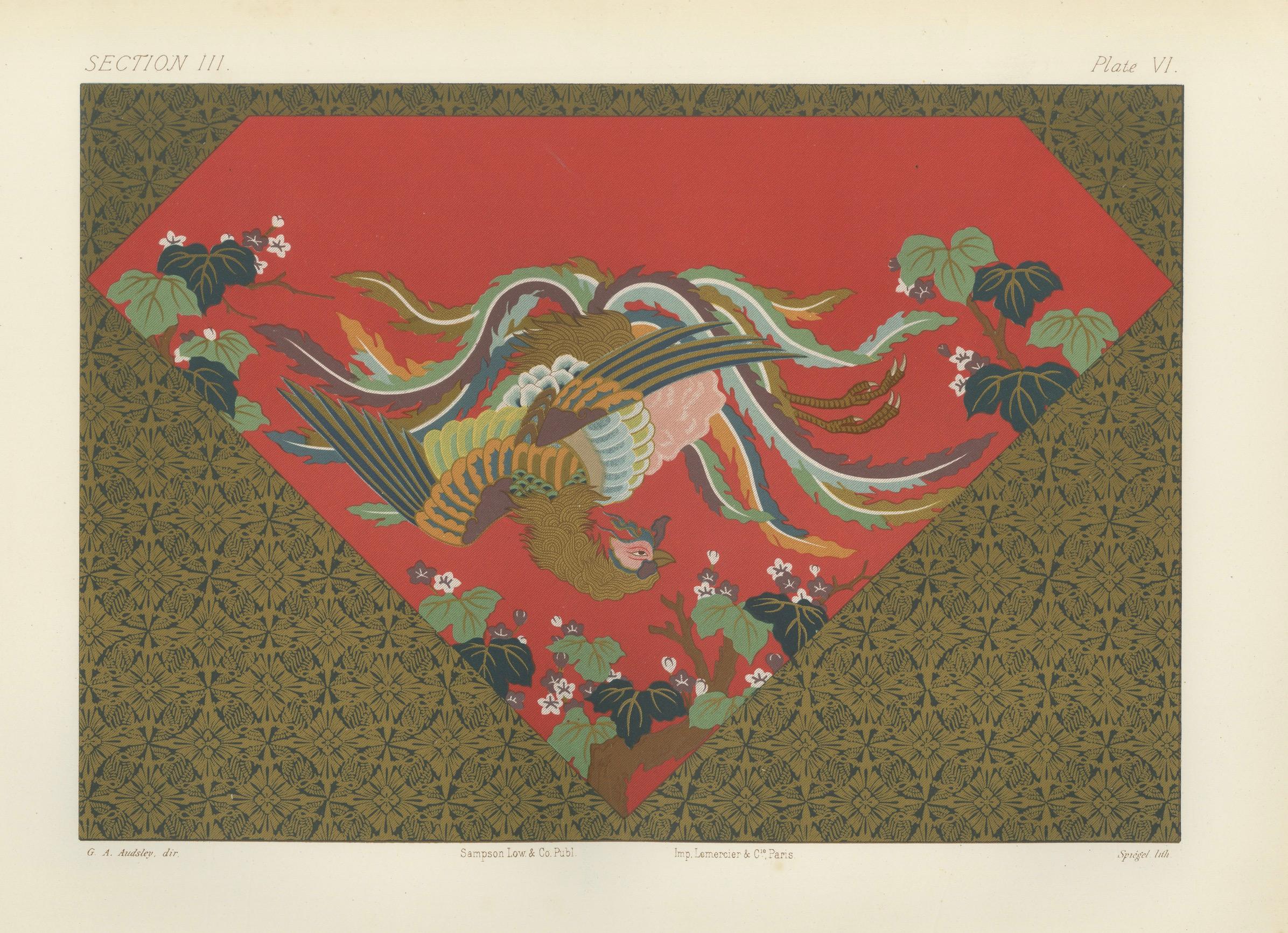 Japanischer Phönix im lebhaften Flug: Antike Lithographie, 1880er Jahre im Angebot 1