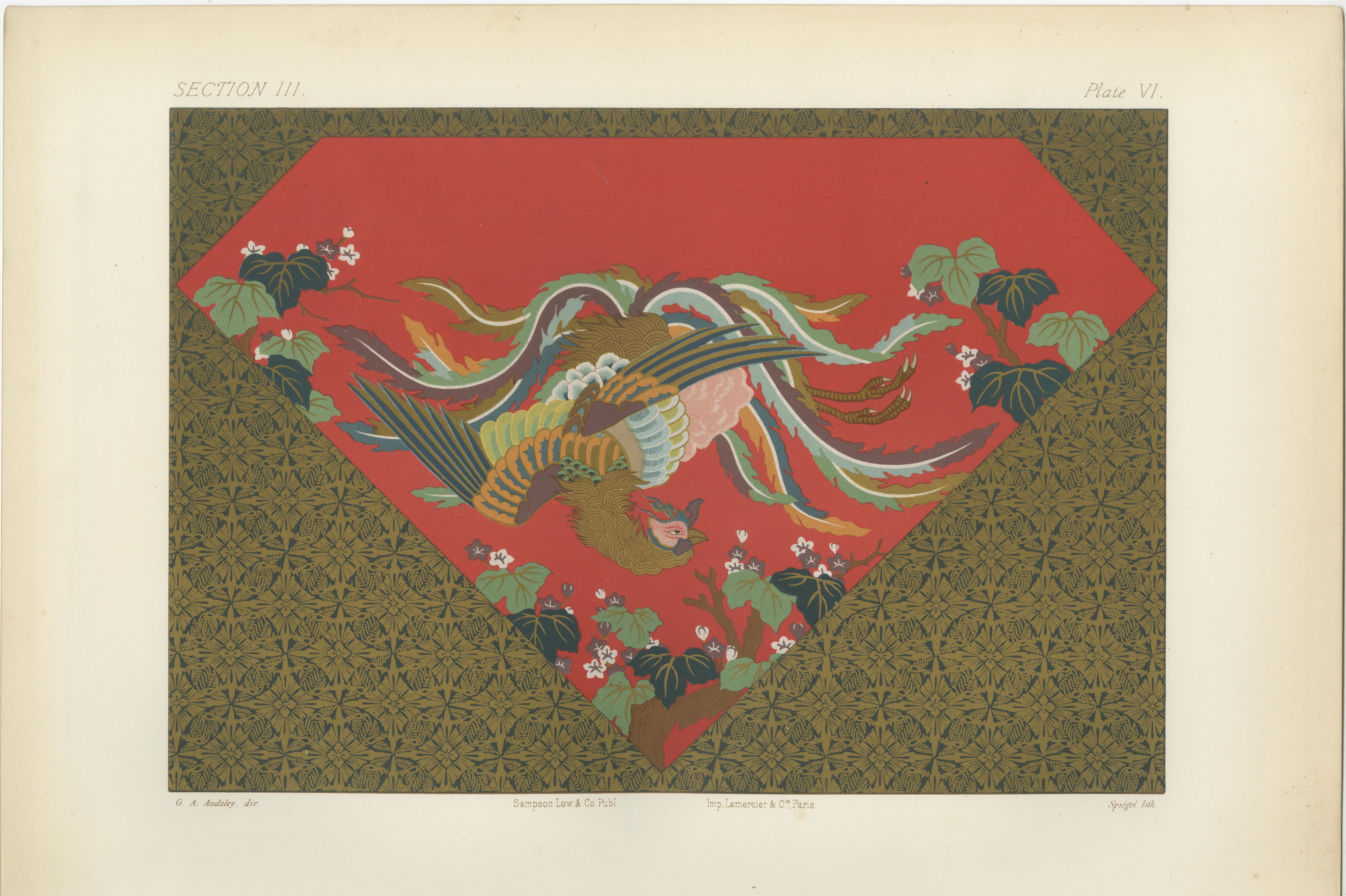 Japanischer Phönix im lebhaften Flug: Antike Lithographie, 1880er Jahre im Angebot 2