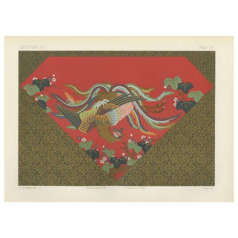 Japanese Phoenix in Vibrant Flight: Antique Lithograph, 1880s