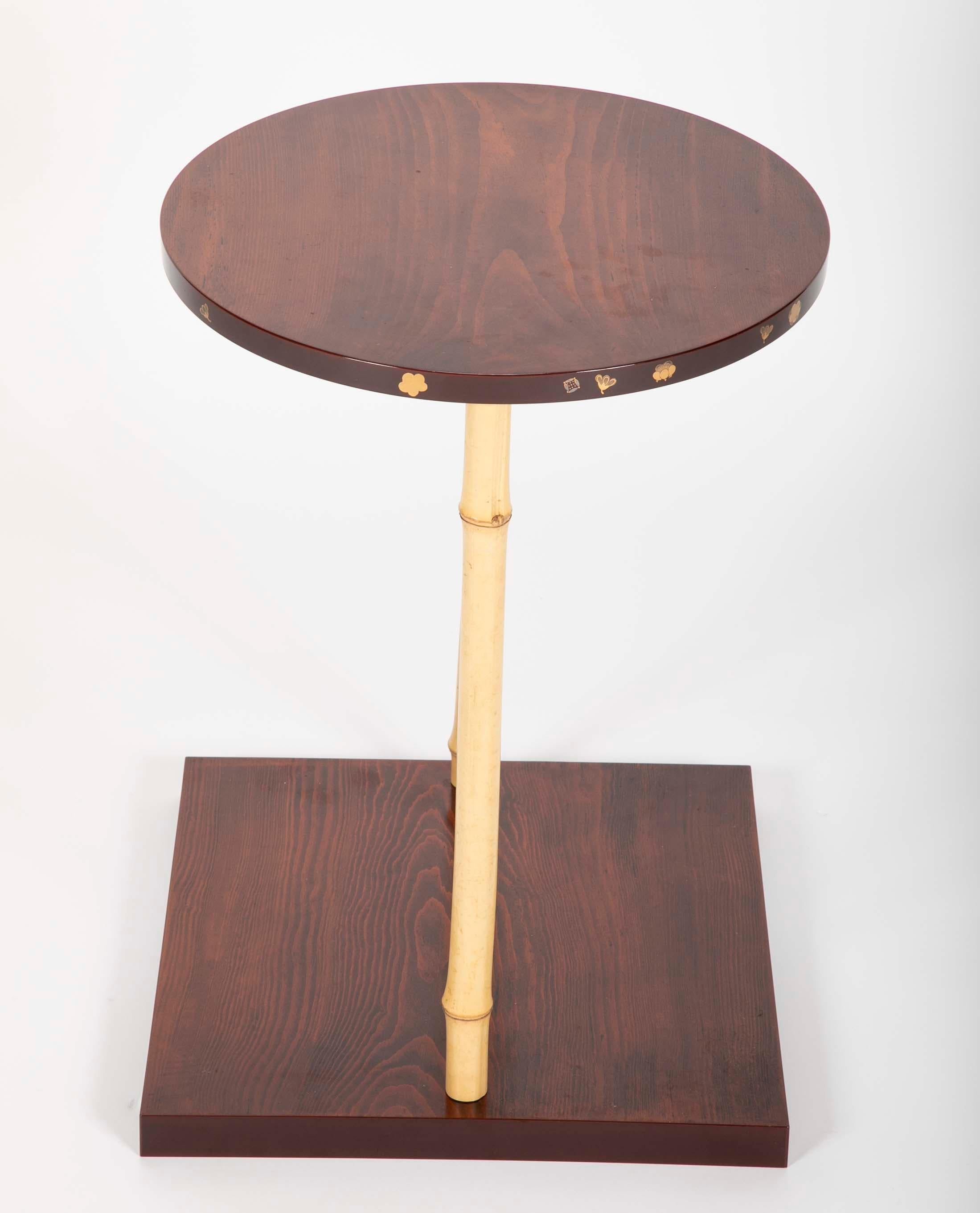 Japanese Pine and Bamboo and Lacquered Side Table For Sale 1