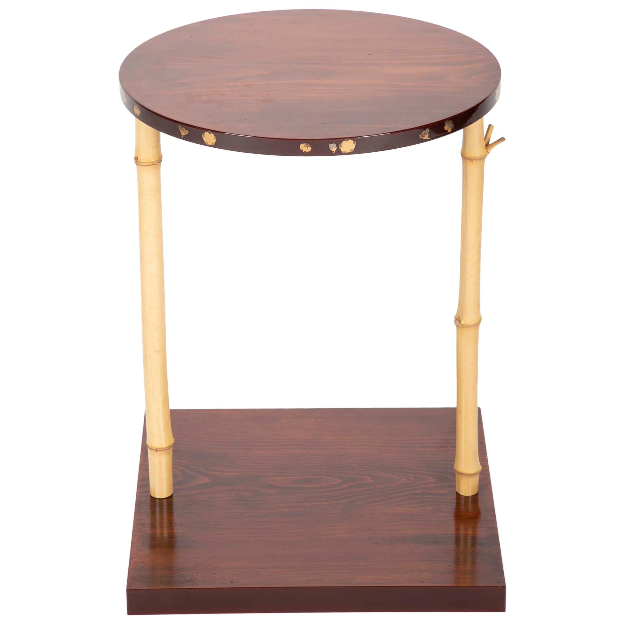 Japanese Pine and Bamboo and Lacquered Side Table For Sale