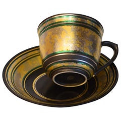 Japanese Platinum Gold Leaf Porcelain Cup and Saucer by Master Artist