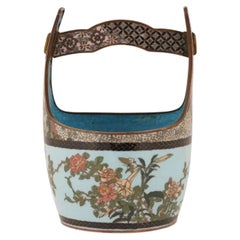 Japanese Polychrome Cloisonné Enamel Bucket with Handle
