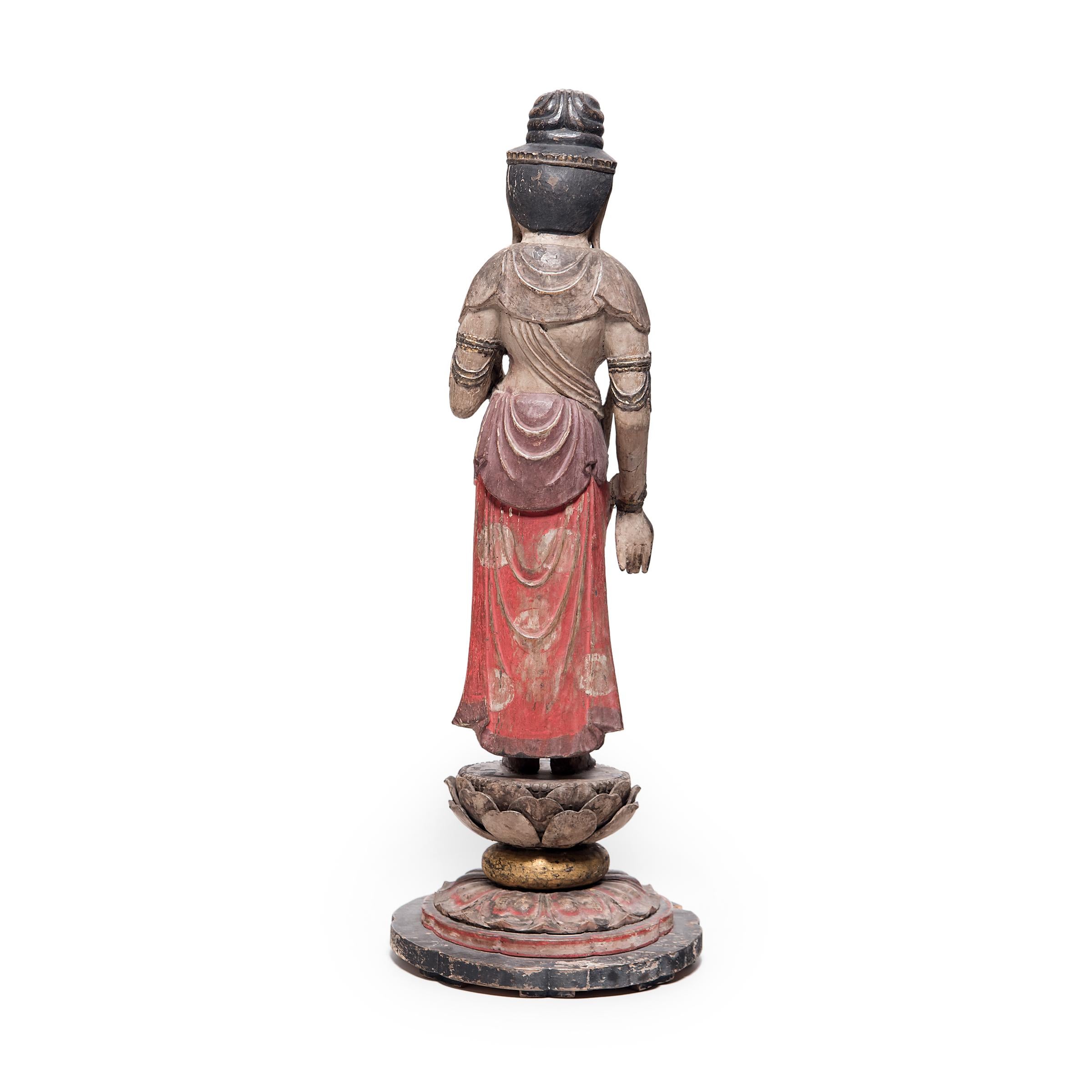 Edo Japanese Polychrome Standing Shō Kannon Figure, circa 1900 For Sale