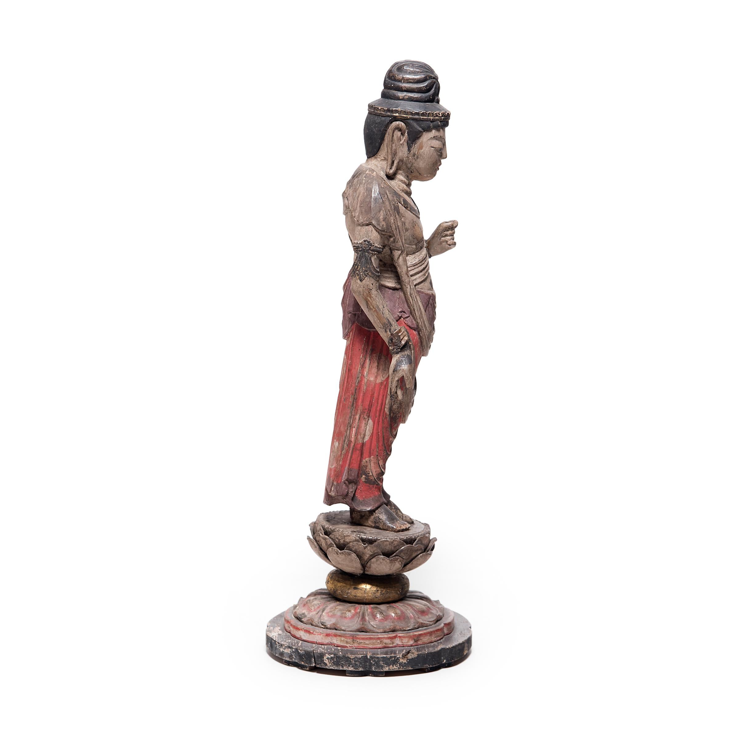 Polychromed Japanese Polychrome Standing Shō Kannon Figure, circa 1900 For Sale