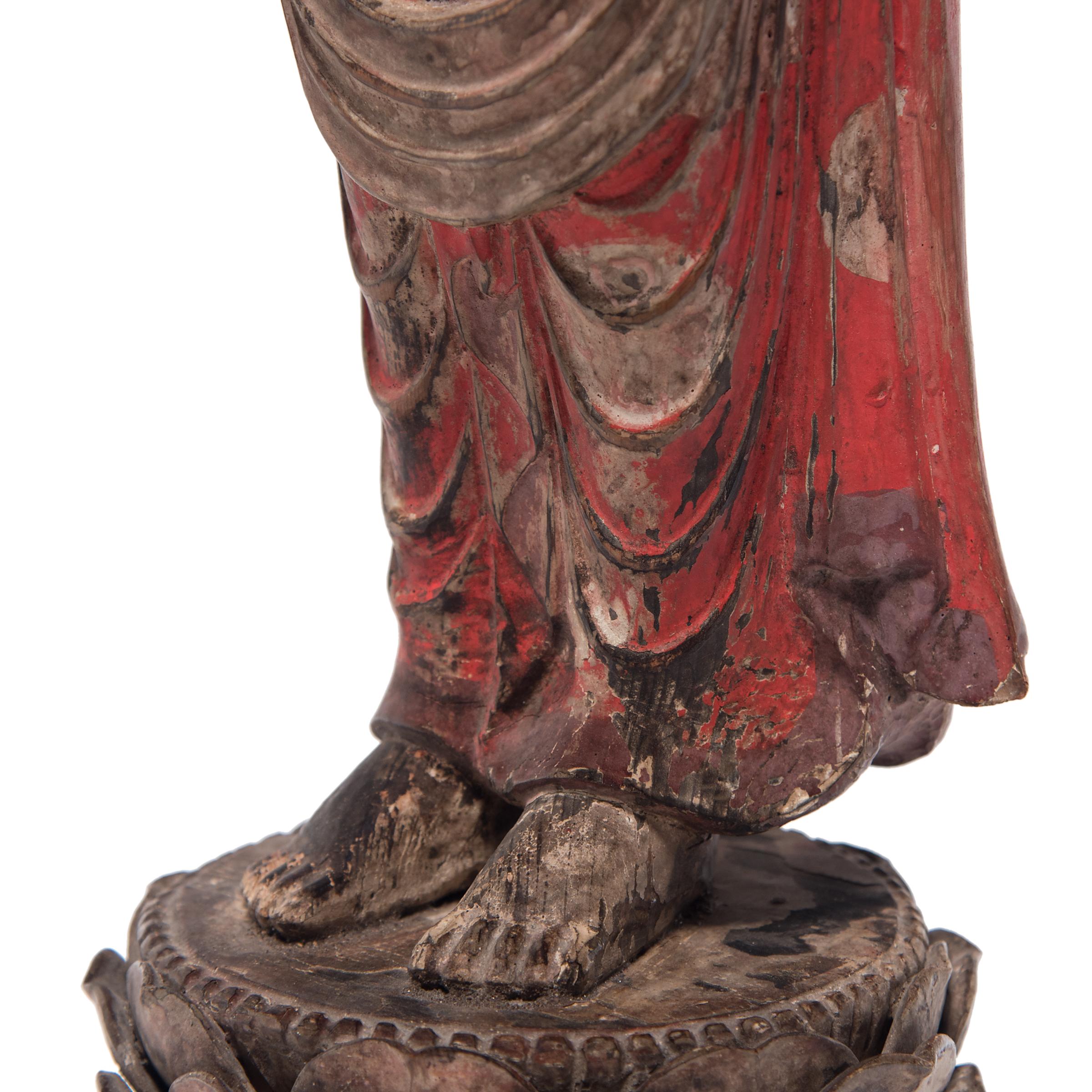 Wood Japanese Polychrome Standing Shō Kannon Figure, circa 1900 For Sale