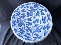 Japanese Porcelain Blue and White Garden Stool, circa 1900, Cranes, Meiji