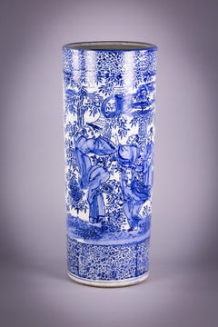 Japanese Porcelain Blue and White Umbrella Stand, circa 1920