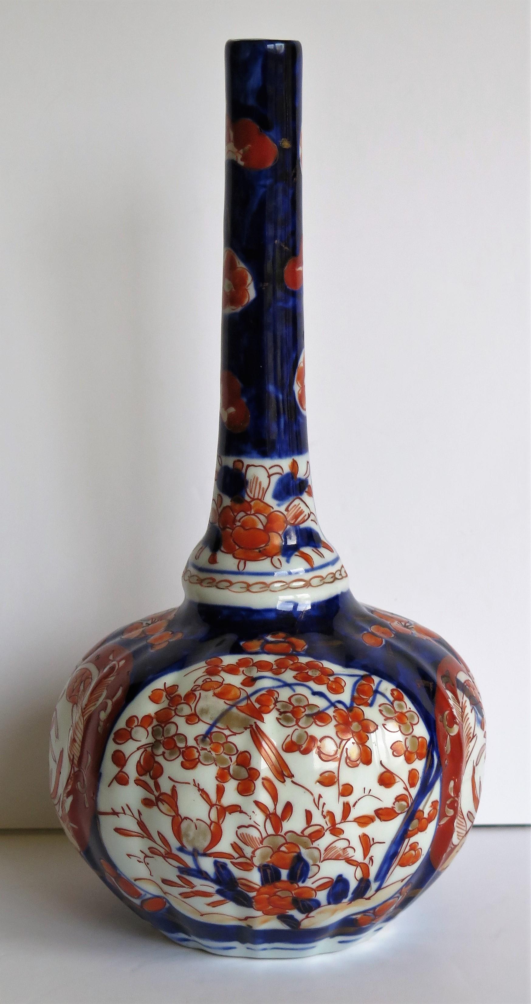 Japanese Porcelain Bottle Vase Hand Painted Imari, Meiji Period Circa 1875 1