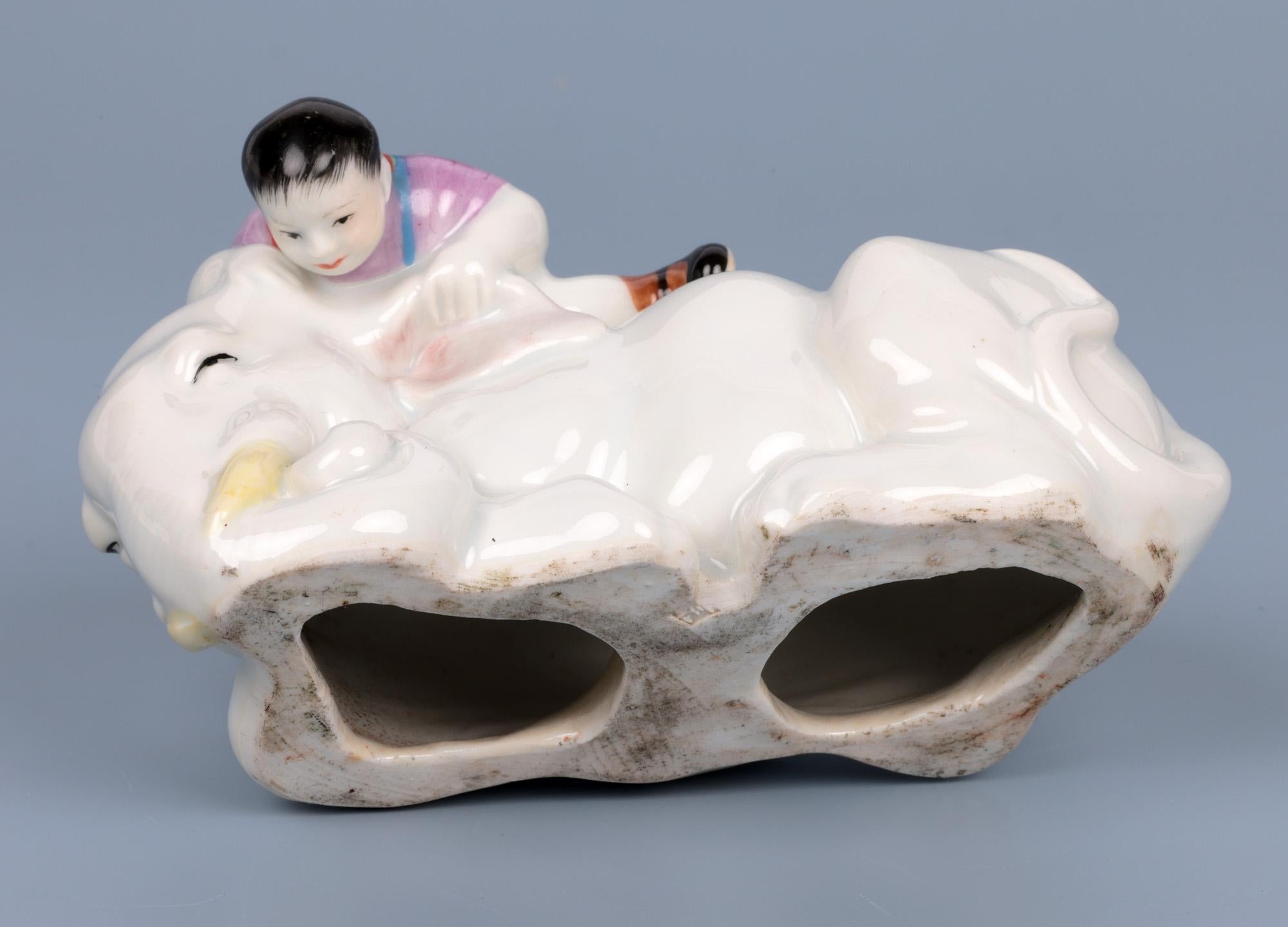 Japanese Porcelain Boy with Elephant Figure For Sale 5