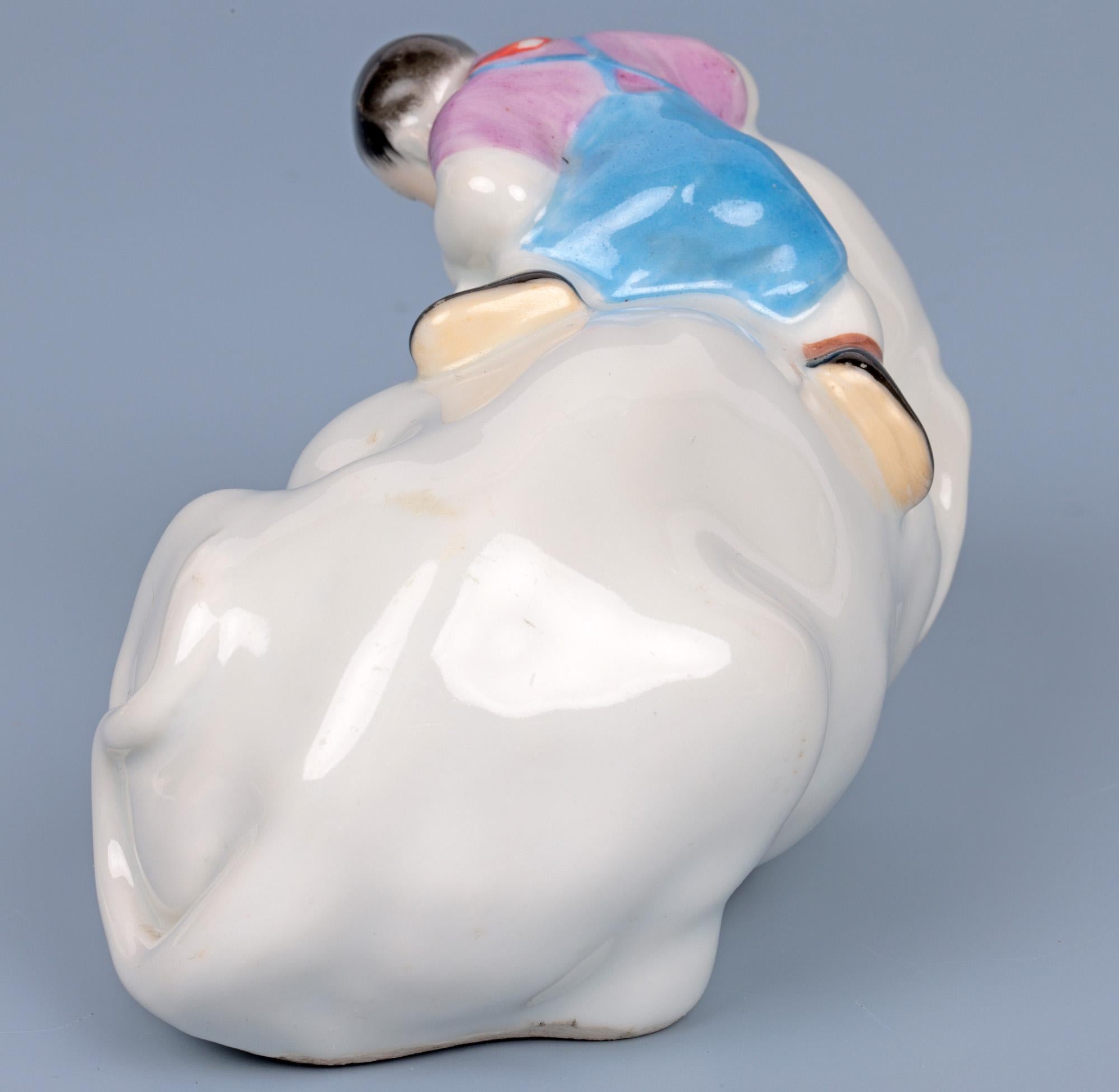 Japanese Porcelain Boy with Elephant Figure For Sale 6