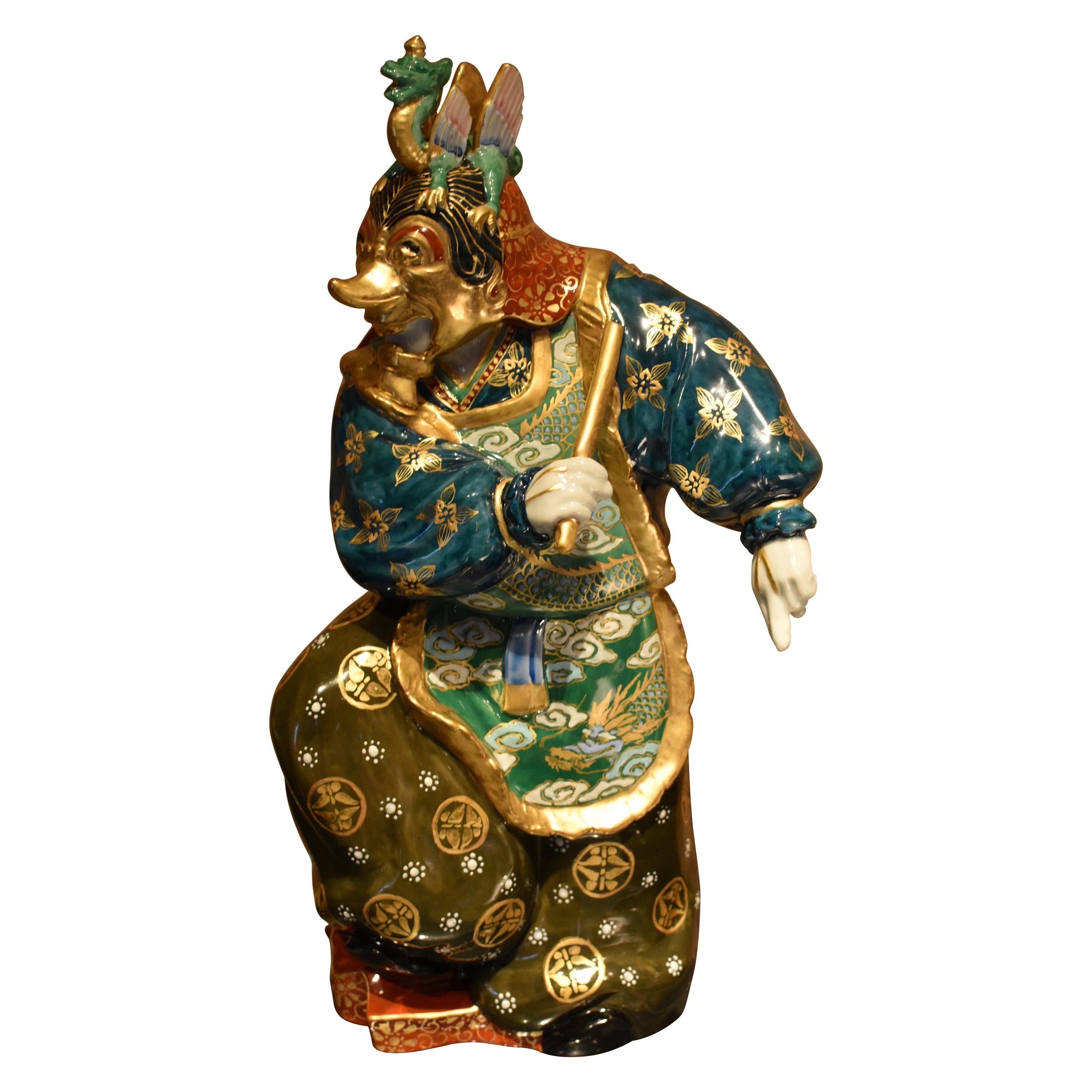 Porcelain Figurine Gold Green by Contemporary Japanese Master Artist For Sale