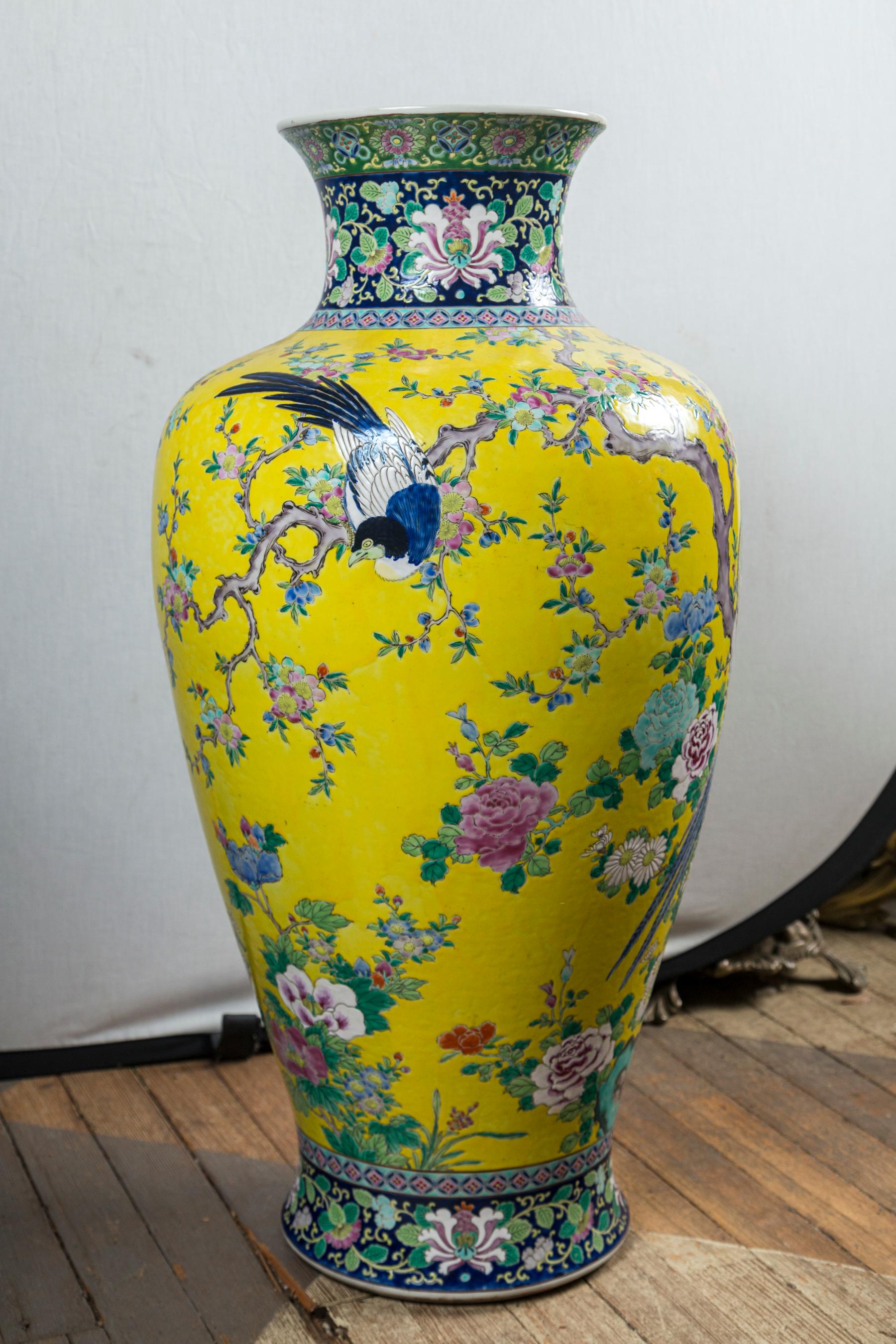 Hand-Painted Japanese Porcelain Floor Vase For Sale