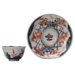 Antique Japanese Porcelain Flower Tea Cup Bowl & Saucer Imari Edo Period, 18th Century